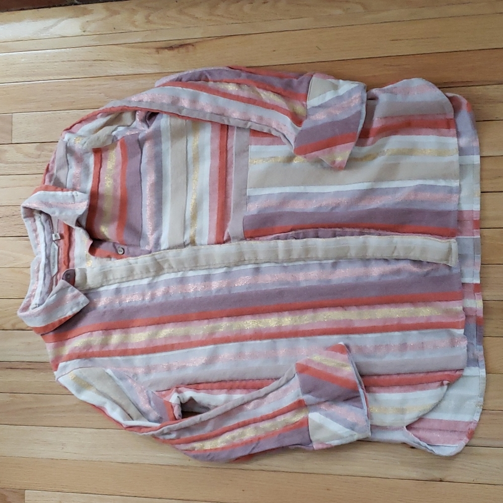 Soft Surroundings Womens Top 2X Flannel Striped Metallic Cozy Colorful Relaxed